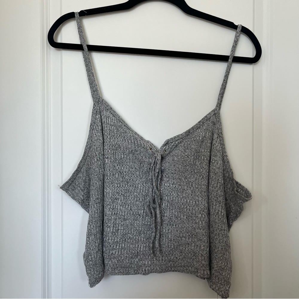 Charlotte Russe Gray Knit Spaghetti-Strap Tie-Front Camisole